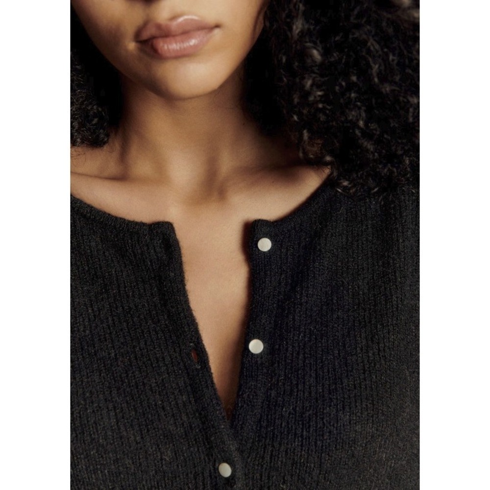 Sezane Gaspard Super Kid Mohair Baby Alpaca Black Cardigan Sweater XXS Luxury - Picture 6 of 16